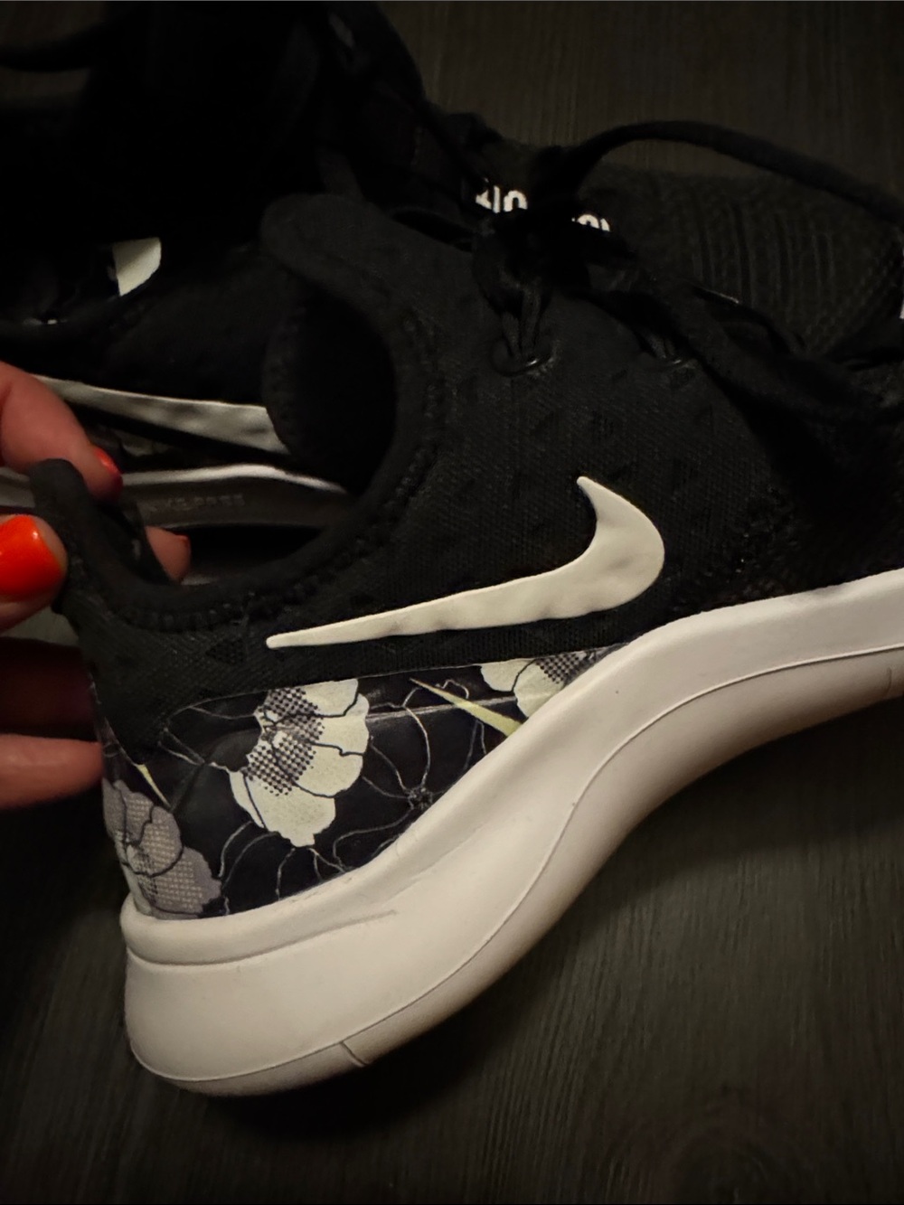 Nike Black and White Floral Swoosh Sneakers